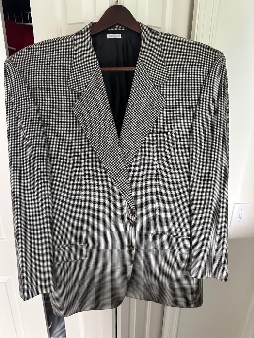 Brioni for Neiman Marcus Black White Houndstooth Sport Coat 46L Made in Italy